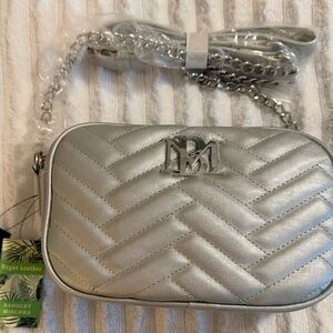 Badgley Mischka Metallic Silver Quilted Crossbody Bag NWT